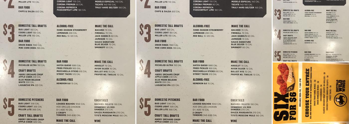 Buffalo Wild Wings Menu
