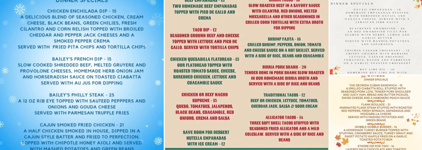 Bailey's Bar & Grille Menu