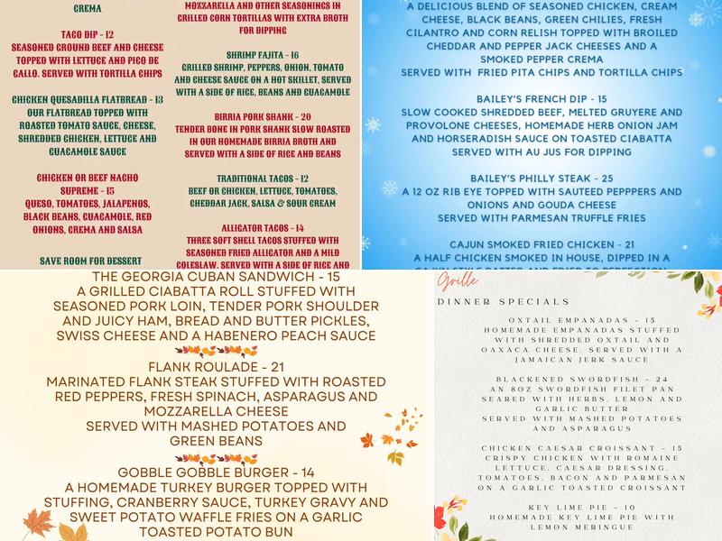 Bailey's Bar & Grille Menu