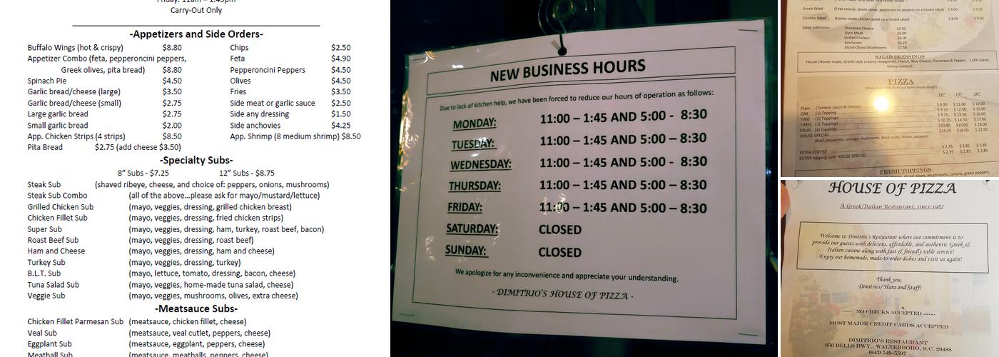 Dimitrio's House of Pizza Menu