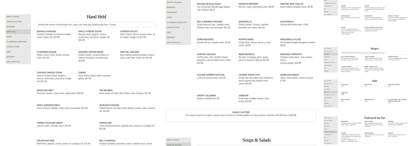Bill's Olde Tavern Menu