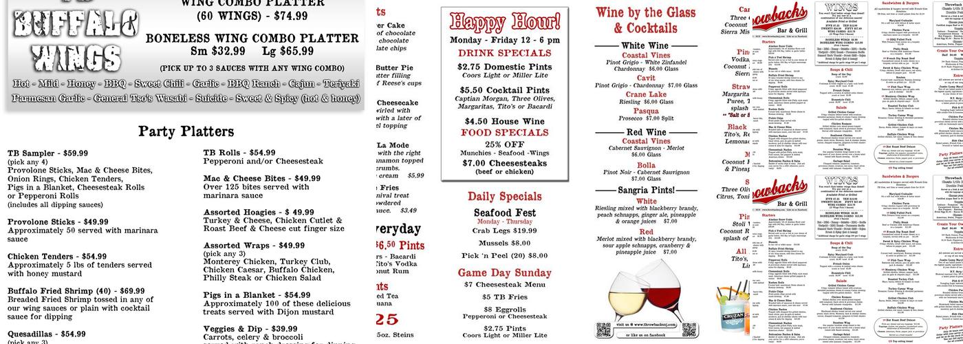Throwbacks Bar & Grill Menu