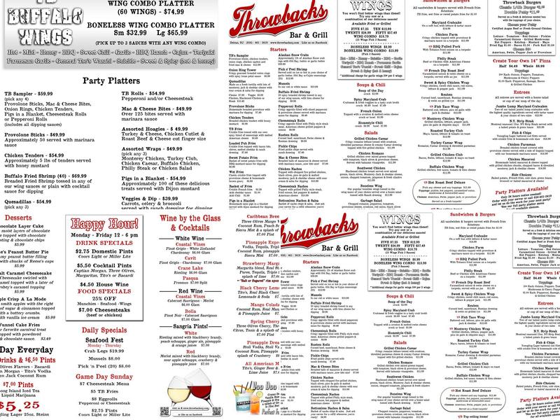 Throwbacks Bar & Grill Menu