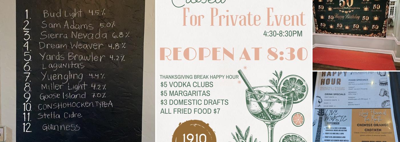 1910 Bar & Grille Menu