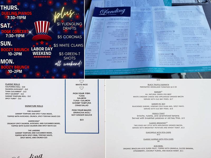 The Landing at Ocean Beach Menu