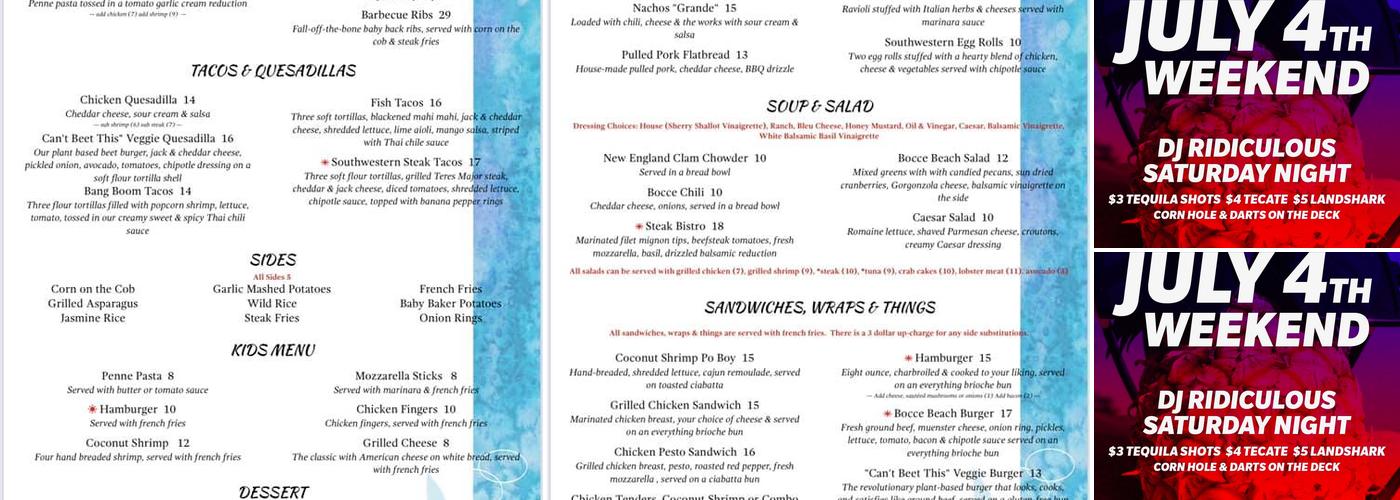Bocce Beach Menu