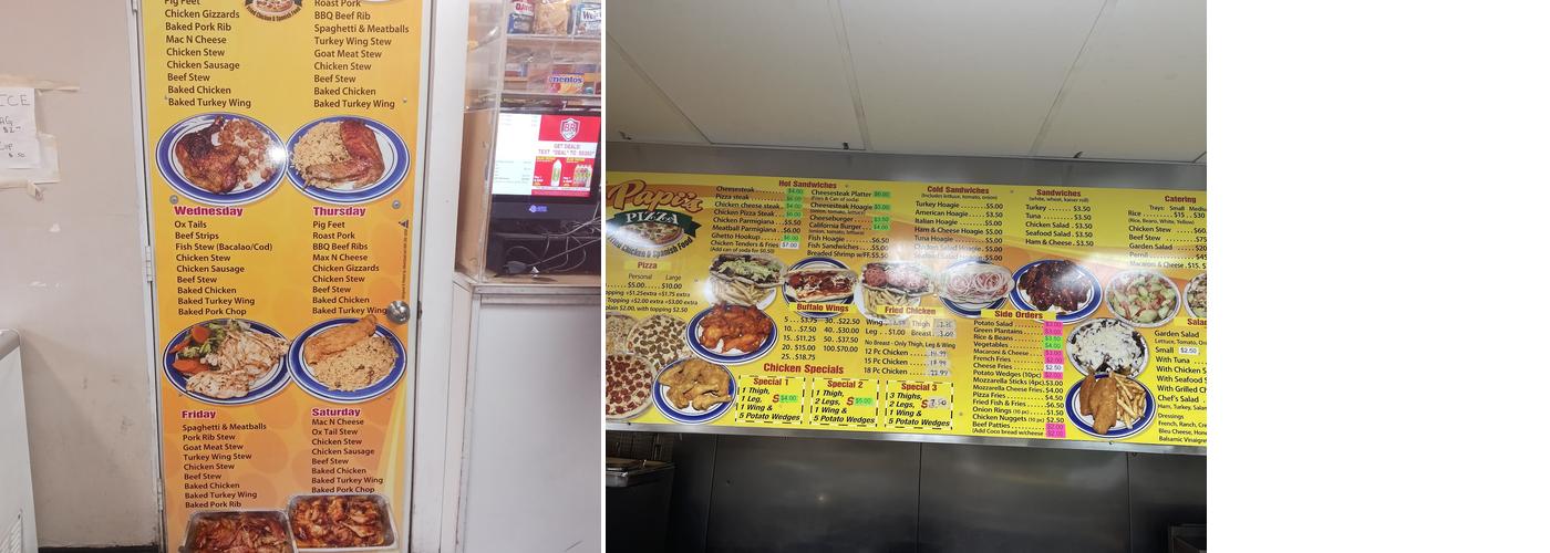 Papi's Pizza Menu