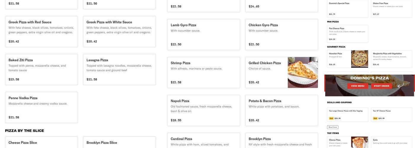 Dominic's Pizza Menu