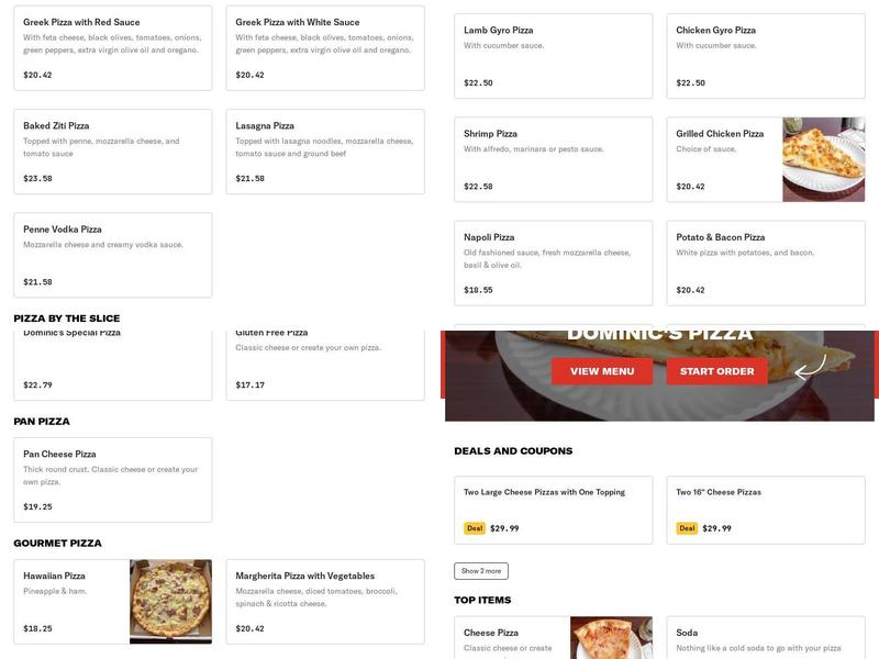 Dominic's Pizza Menu