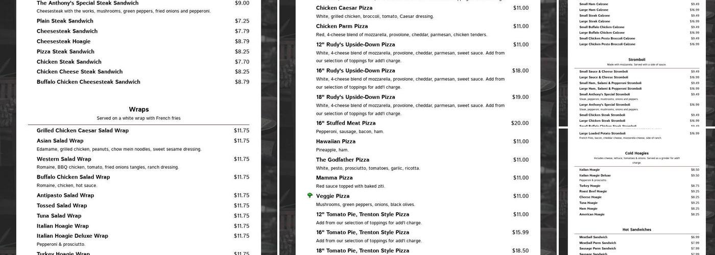 Anthony's IV pizza Menu