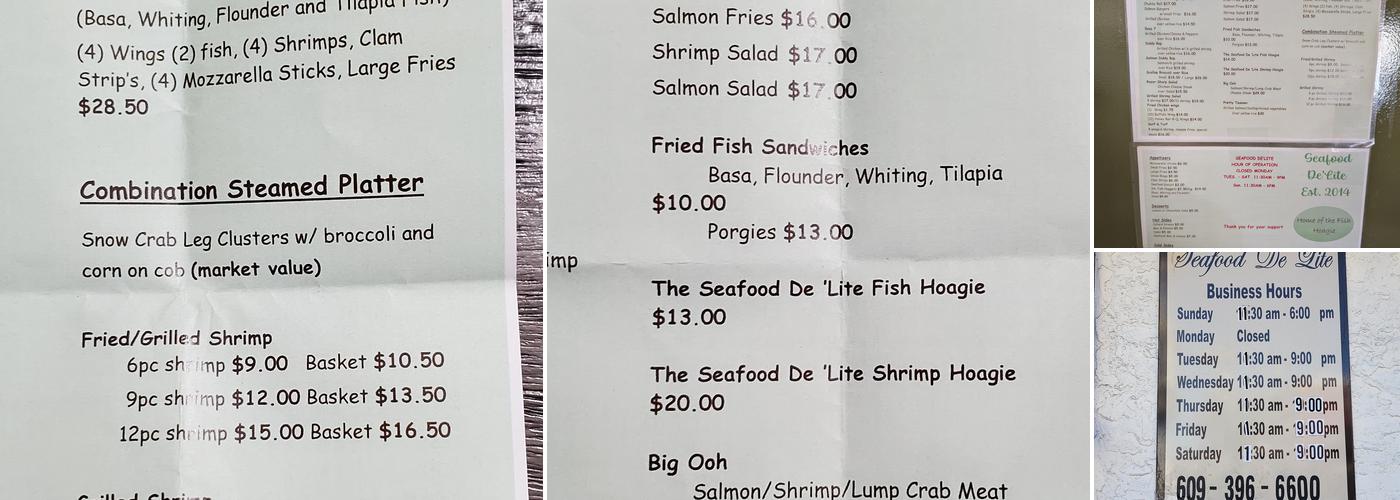 Seafood De’Lite Menu