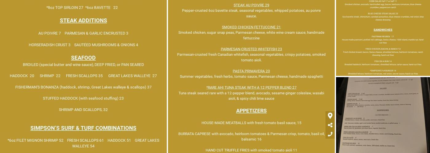 Simpson's Restaurant Menu