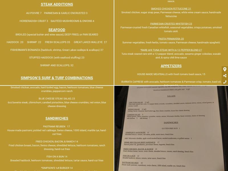Simpson's Restaurant Menu