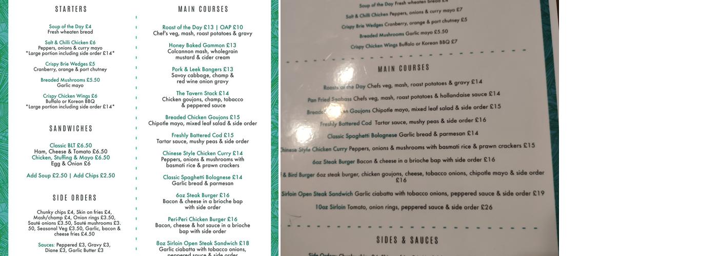 The Old Tavern & Snug Bistro Menu