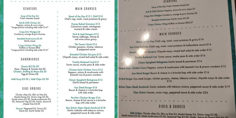 The Old Tavern & Snug Bistro Menu