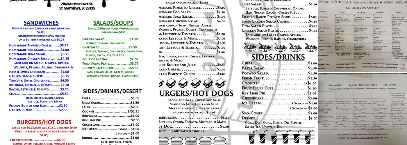 Calhoun Cafe Menu