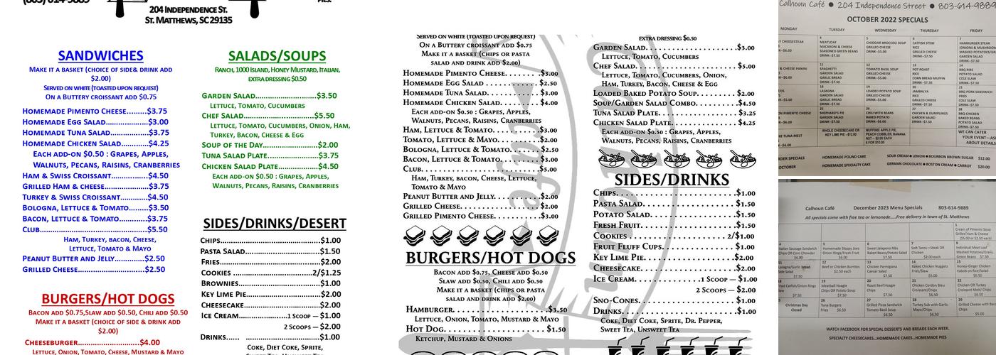 Calhoun Cafe Menu