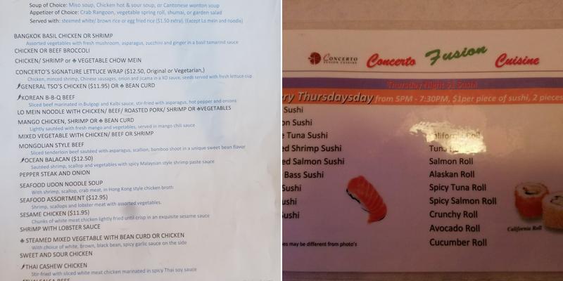 Concerto Fusion Cuisine Menu