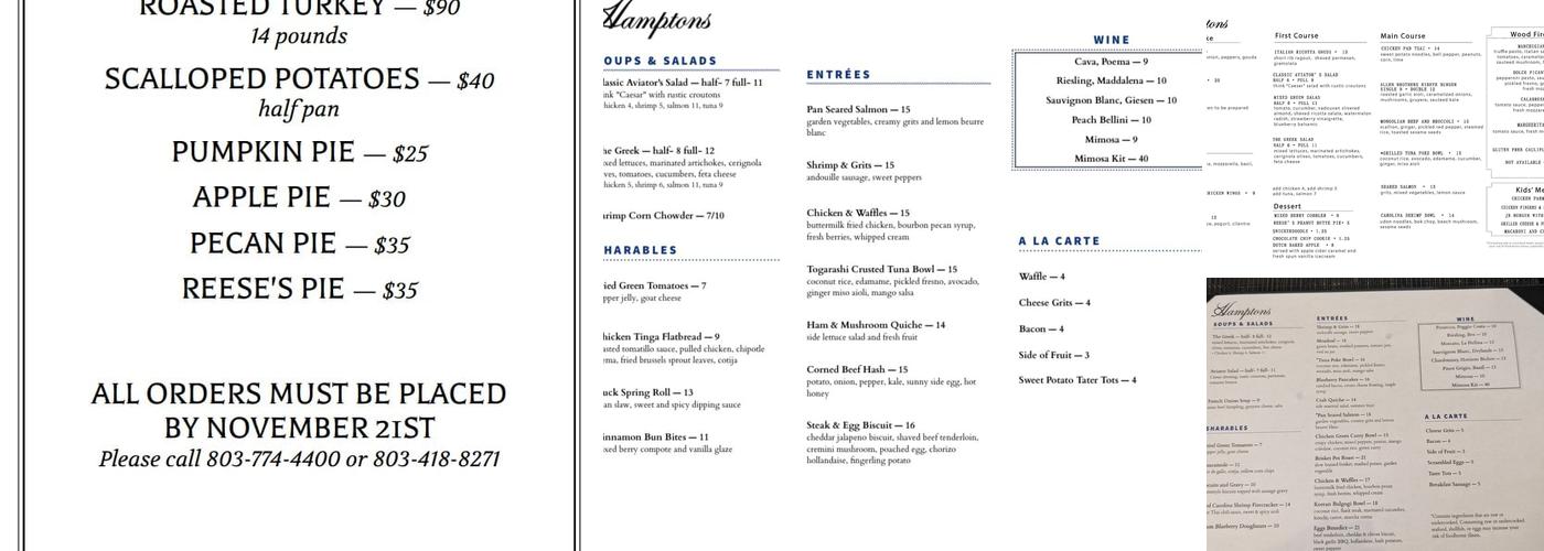 Hamptons Menu