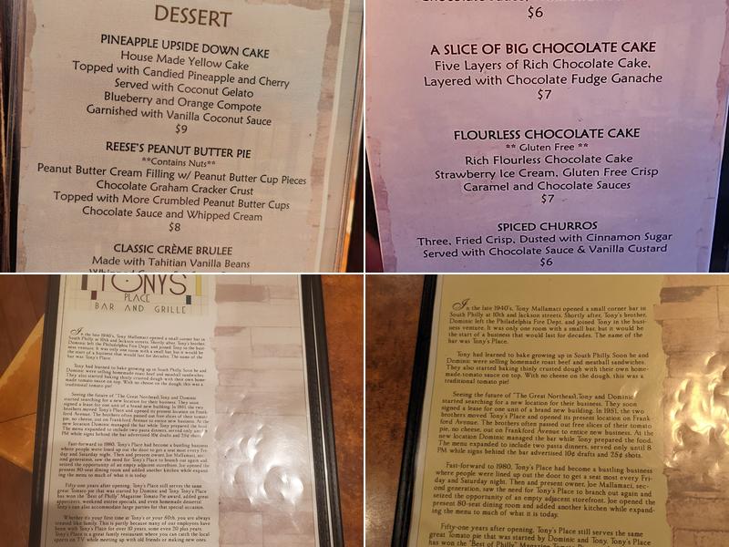 Tony's Place Bar & Grill Menu