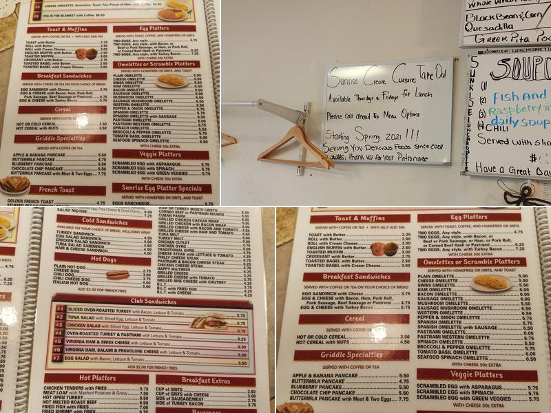 Sunrise Luncheonette Menu