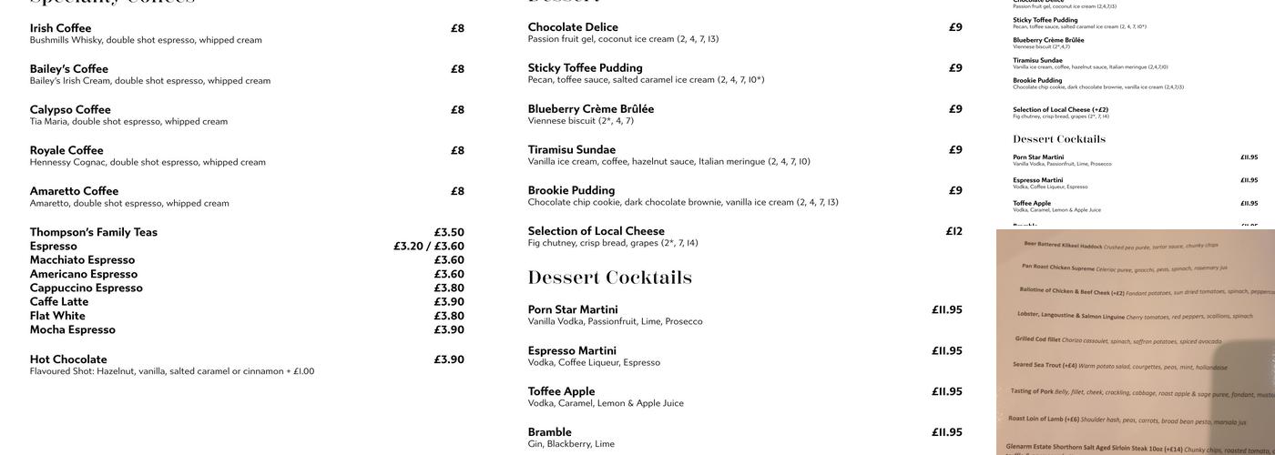 The Clock House Bistro Menu