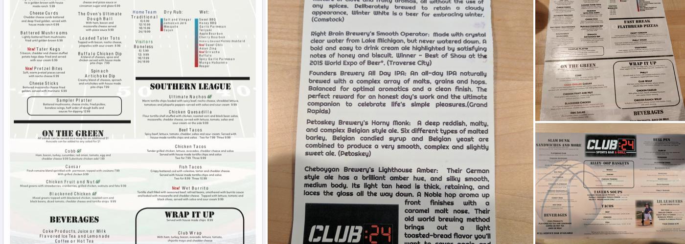 Club 24 Sports Bar and Grill Menu