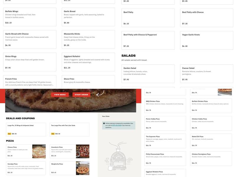 Mamma Mia's Pizza Menu