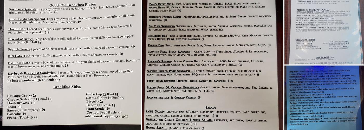 R'Reileigh's Daybreak Cafe' Menu