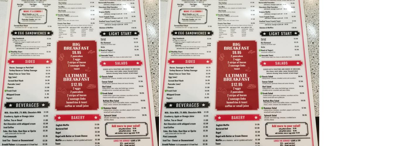 Red Hawk Diner Menu
