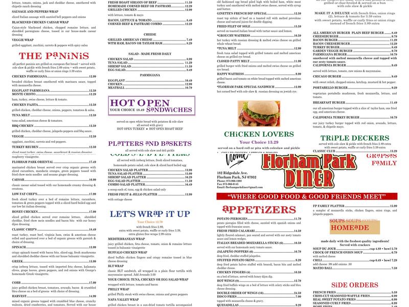 Florham Park Diner Menu