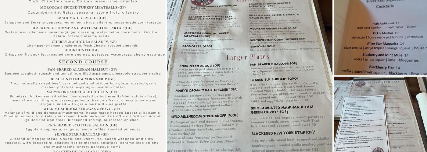 Silver Star Cafe Menu