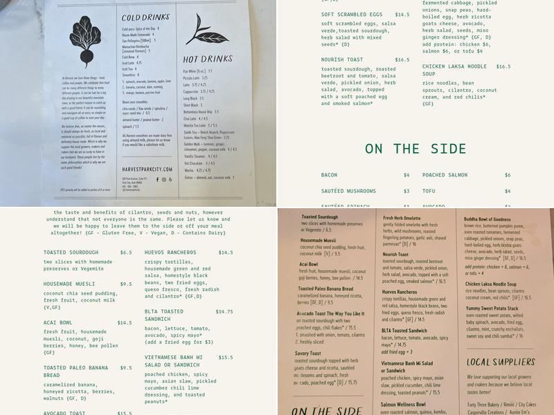 Harvest Menu