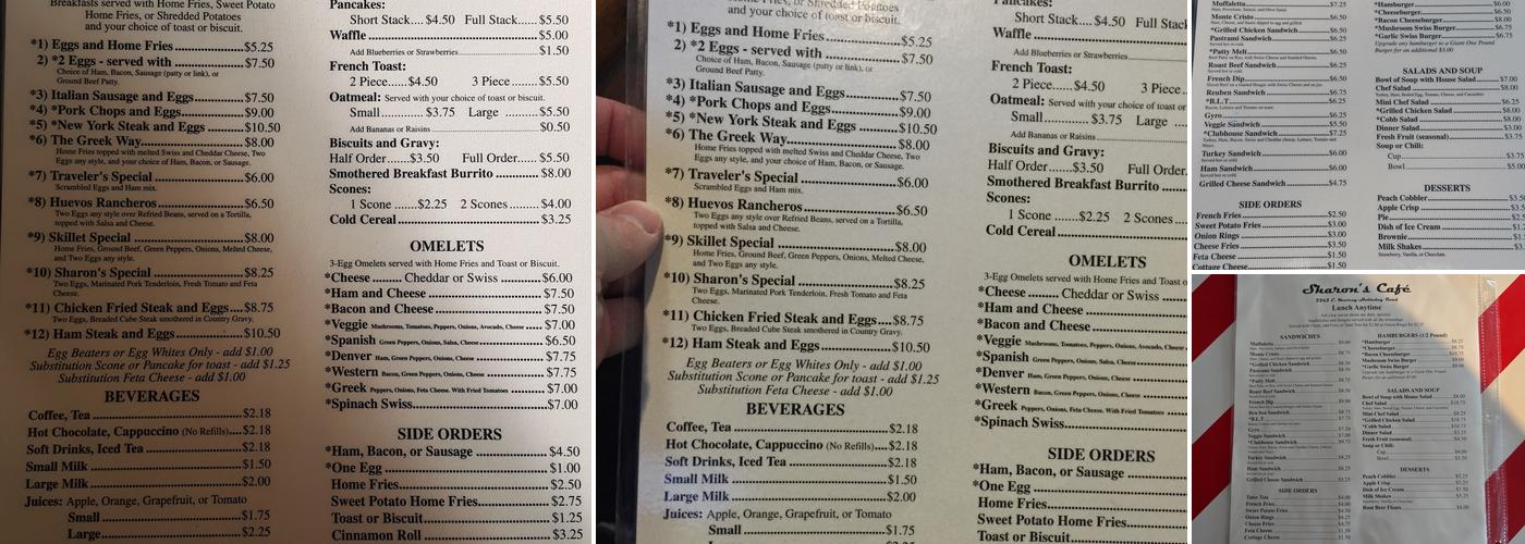 Sharon's Café Menu