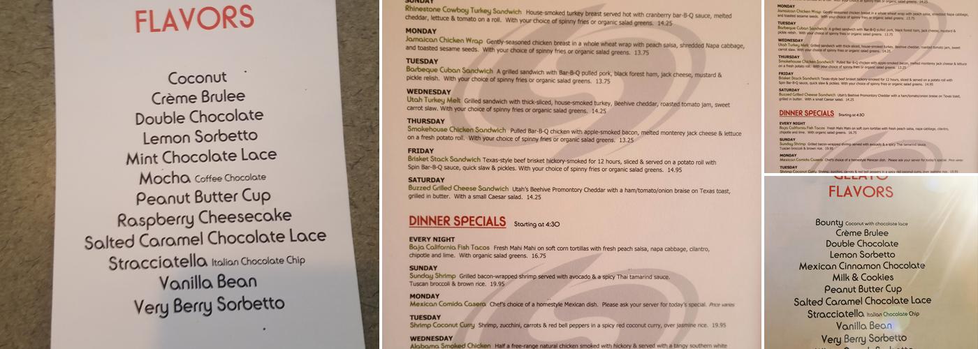 Spin Cafe Menu