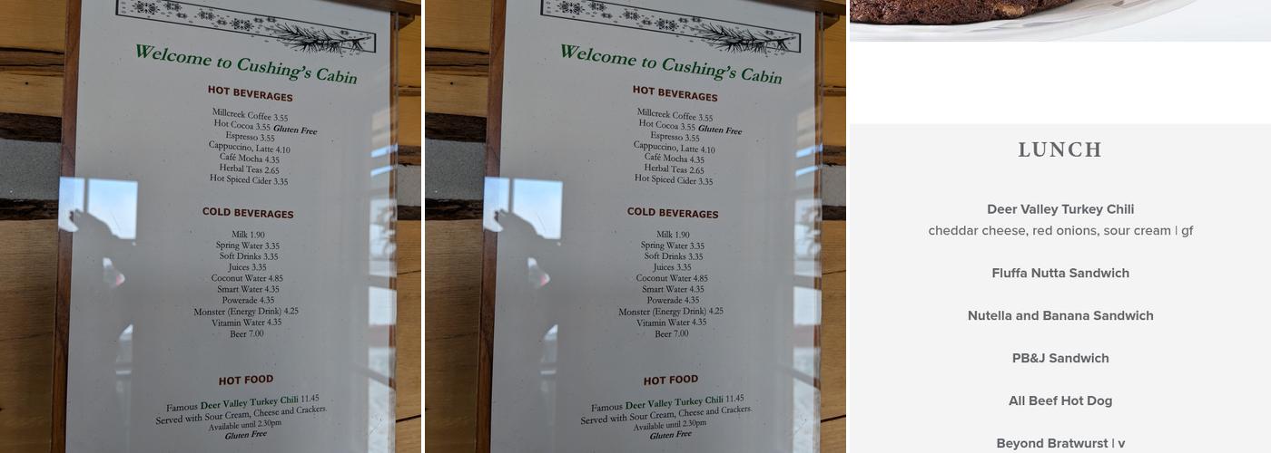 Cushing’s Cabin Menu