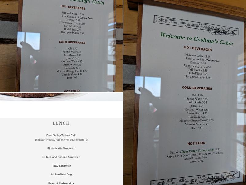 Cushing’s Cabin Menu