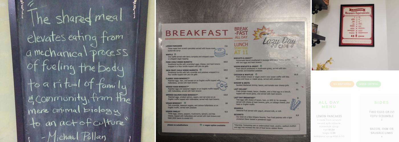 Lazy Day Cafe Menu