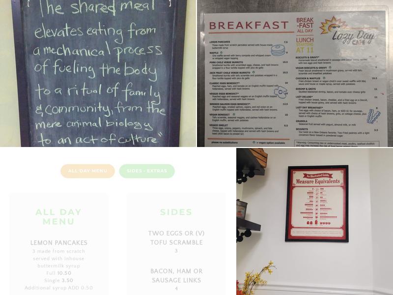 Lazy Day Cafe Menu