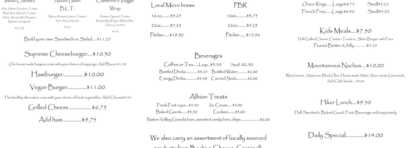 Albion Grill Menu