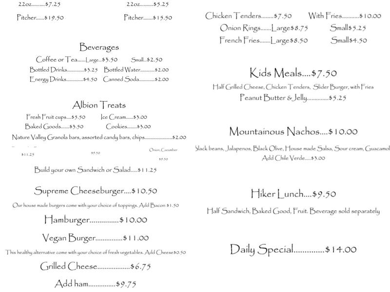 Albion Grill Menu