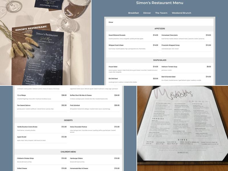 Simon's Restaurant Menu