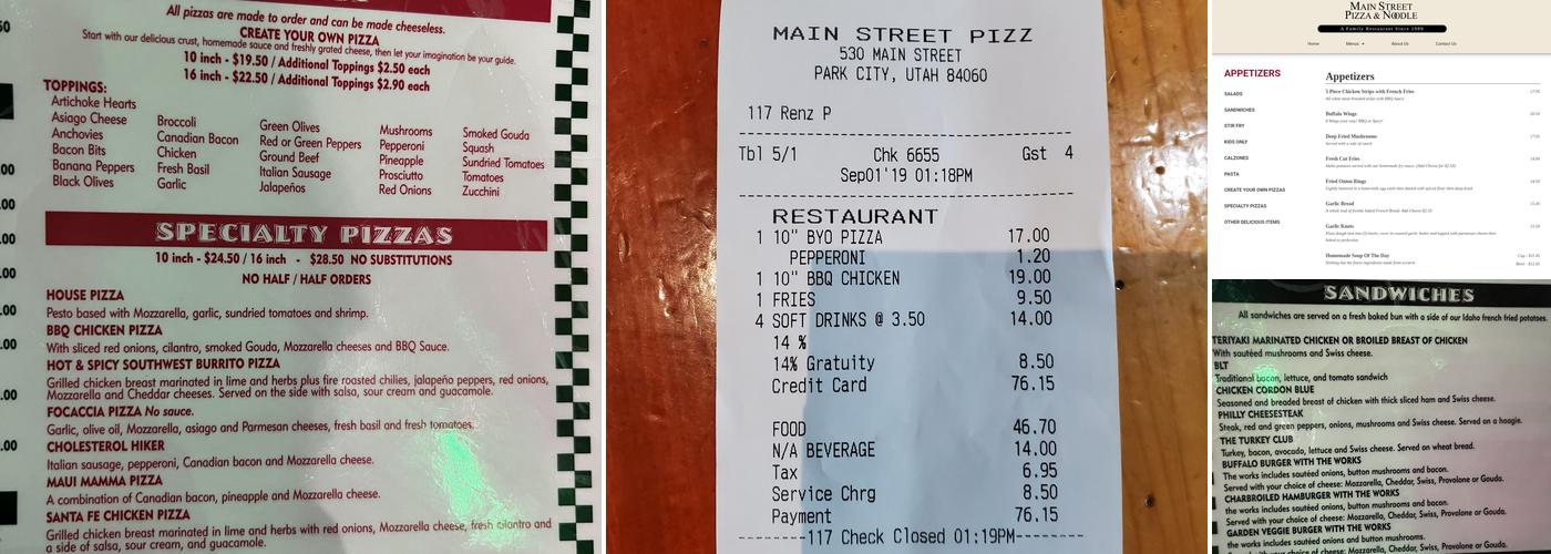 Main Street Pizza & Noodle Menu