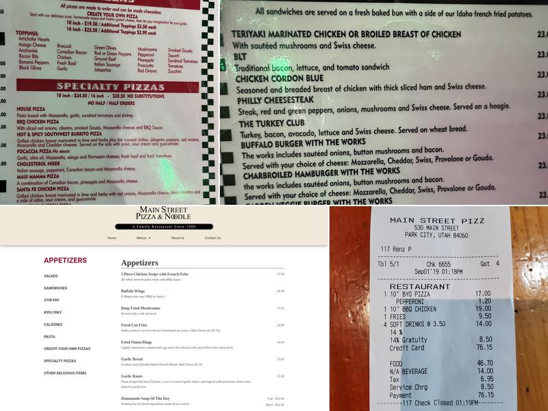 Main Street Pizza & Noodle Menu