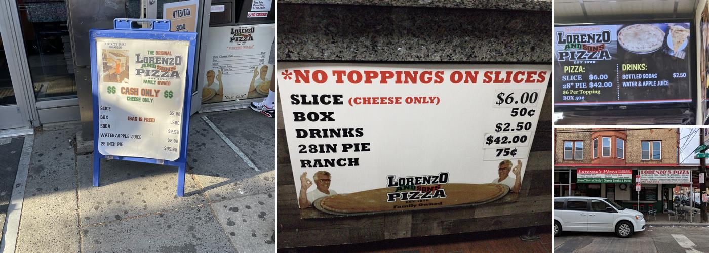 Lorenzo and Sons Pizza Menu