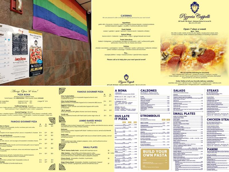 Pizzeria Cappelli Menu