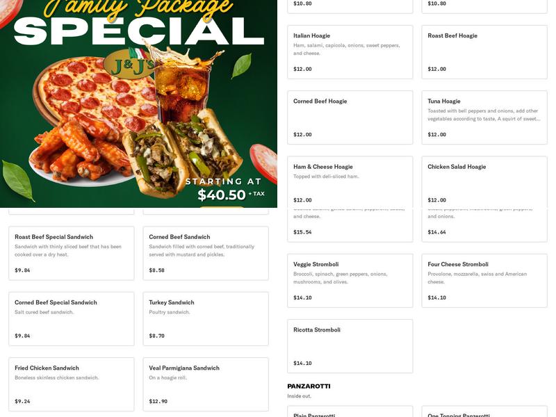 J & J Pizza Menu