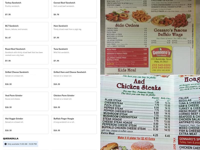 Gennaro's Pizza‎ & steak Menu