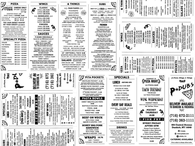 P*DUBS PIZZA WINGS N' THINGS Menu