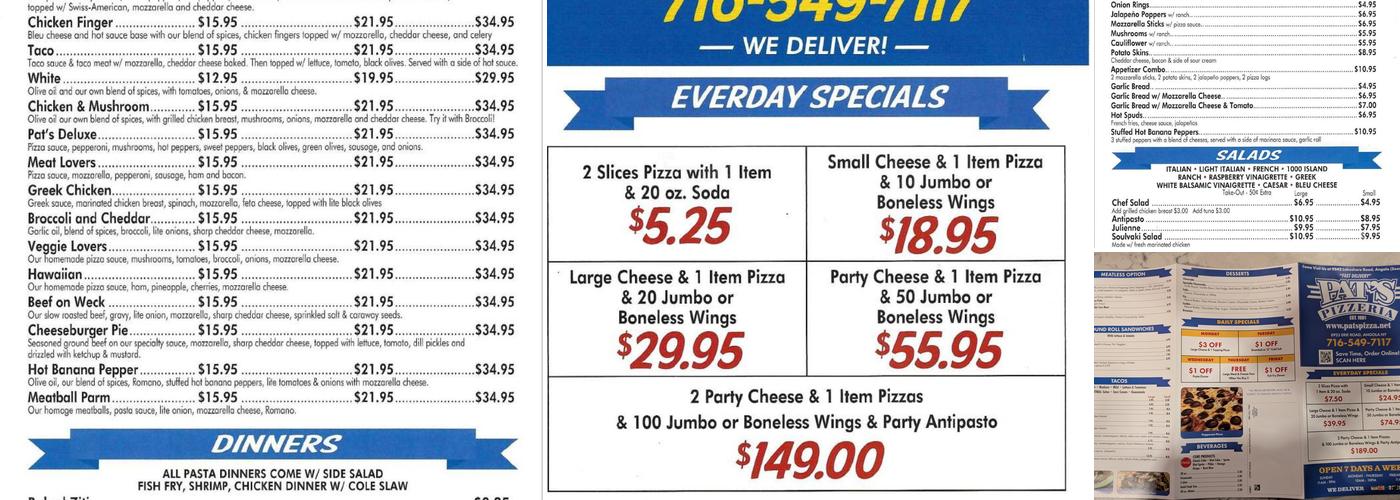 Pat's Pizzeria Menu